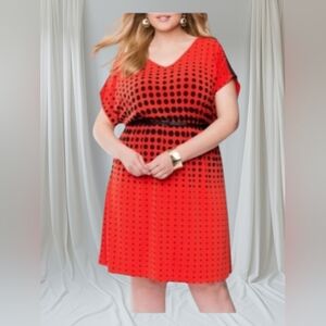 Lane Bryant Dress Red Black Polka Dots V Neck Size 14/16 Stretch